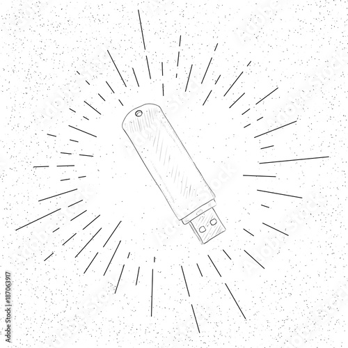 Hand Drawn Symbol of Flash Storage USB Memory Stick Drive  - Doodle Vector Hatch Icon
 photo