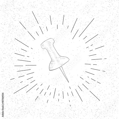 Hand Drawn Symbol of   Clerical Office Push Pin - Thumbtack Doodle Vector Hatch Icon
