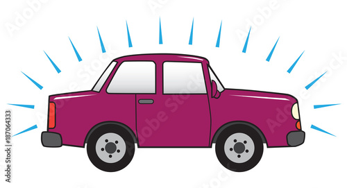 A shiny brand new car is ready to drive away