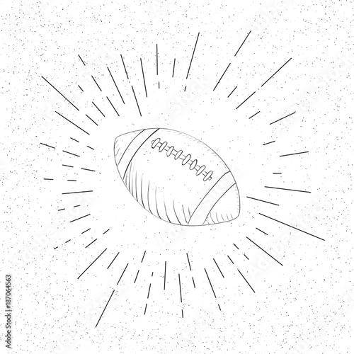 Hand Drawn Symbol of Vintage Rugby Ball with Lacing - American Football Doodle Vector Hatch Icon
