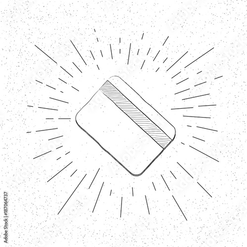 Hand Drawn Symbol of Plastic Credit Card  - Doodle Vector Hatch Icon
