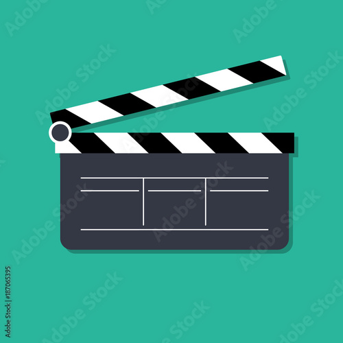 Movie clapper board flat icon, isolated vector on green background