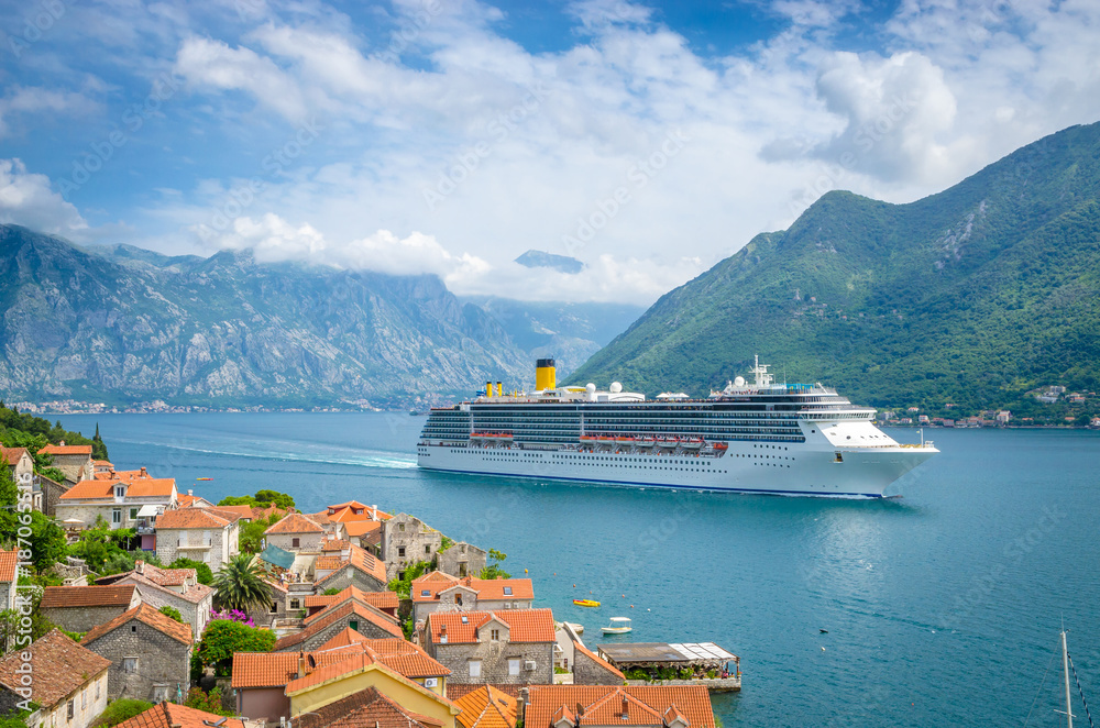 beautiful mediterranean landscape. Mountains near town Perast, Kotor bay (Boka Kotorska), Montenegro.