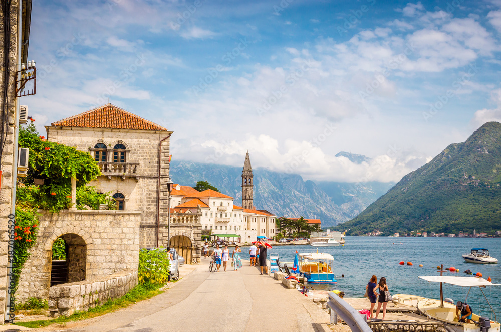 beautiful mediterranean landscape. Mountains near town Perast, Kotor bay (Boka Kotorska), Montenegro.