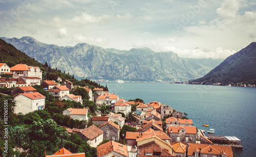 beautiful mediterranean landscape. Mountains near town Perast, Kotor bay (Boka Kotorska), Montenegro.