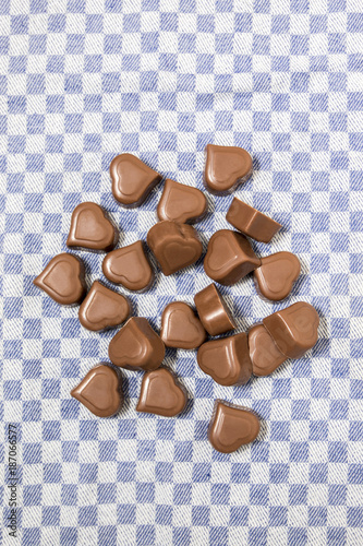 chocolate hearts on fabric