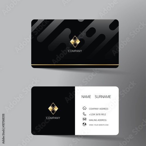 Modern business card template design. With inspiration from the abstract. Contact card for company. Two sided black and white on the gray background. Vector illustration. 