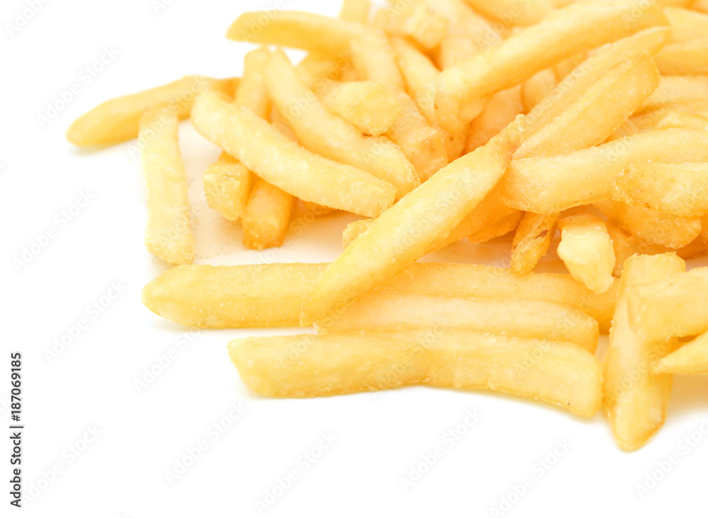 a pile of french fries isolated on white a pile of french fries isolated on white