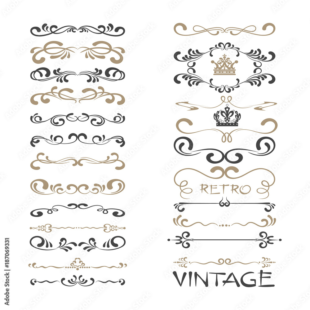 curls, calligraphic elements for design, vector set