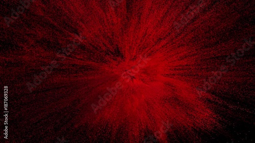 red powder explosion on black background. Slow motion movement with acceleration in the beginning. Cg animation Has alpha matte