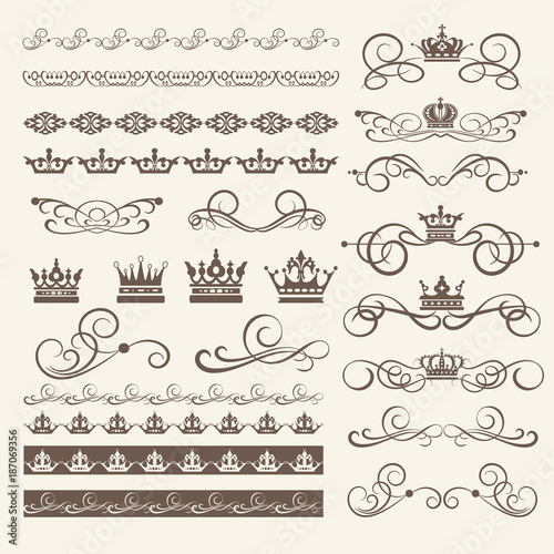 Calligraphic elements for design. Borders, frames and swirls