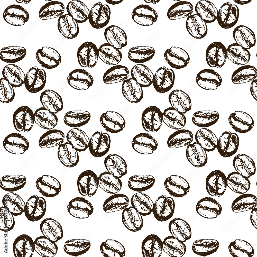 Seamless pattern of hand drawn sketch style coffee beans. Vector illustration.