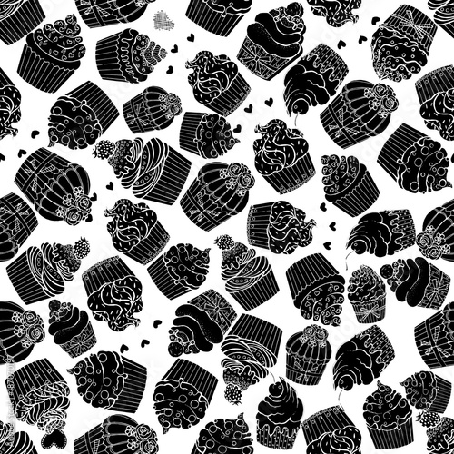 Seamless vector pattern of hand drawn sketch style cupcakes.