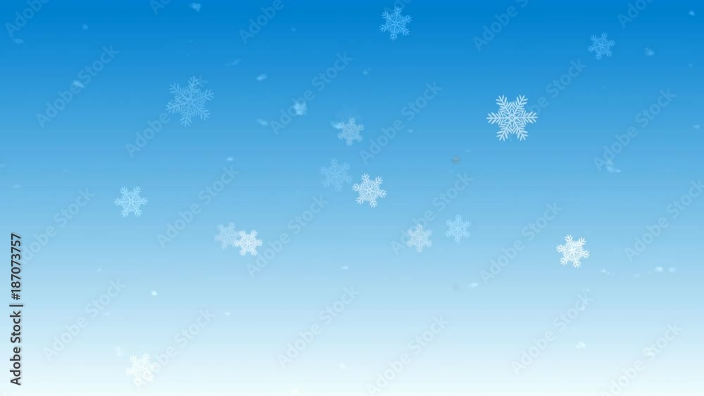 Animation of a falling snow on a blue background.