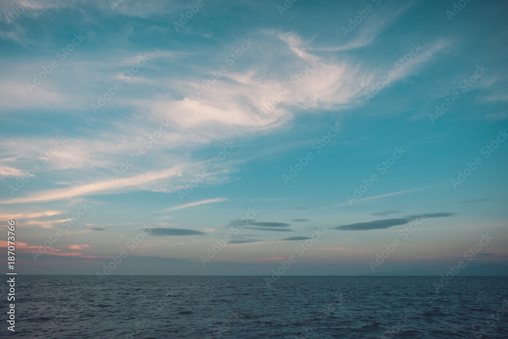 Image of sea or ocean with beautiful blue sky background in the evening time