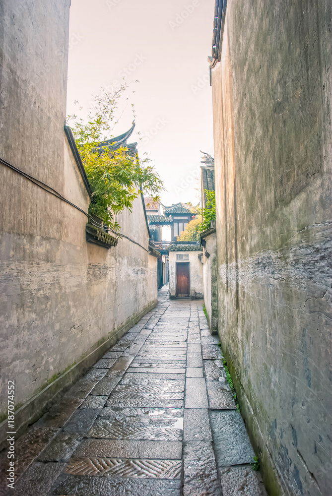 Ancient trail. Xitang is an ancient water town well known throughout China, located in Jiashan county of Zhejiang Province, with a history of more than one thousand years.