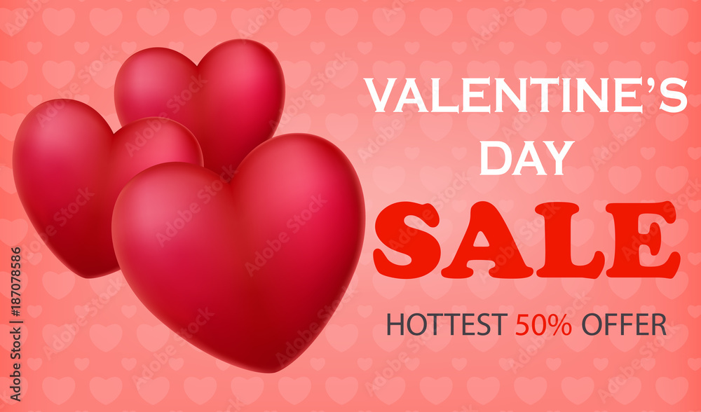 Valentine's day sale banners with 3d heart-shaped balloons Valentine's day sale banners with 3d heart-shaped balloons