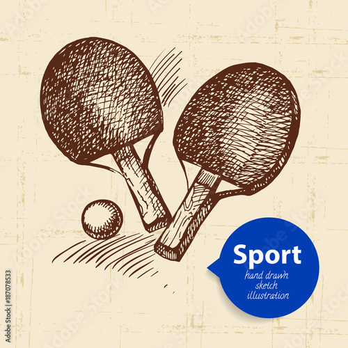 Hand drawn sport object. Sketch ping pong. Vector illustration