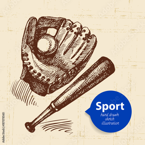 Hand drawn sport object. Sketch baseball vector illustration 