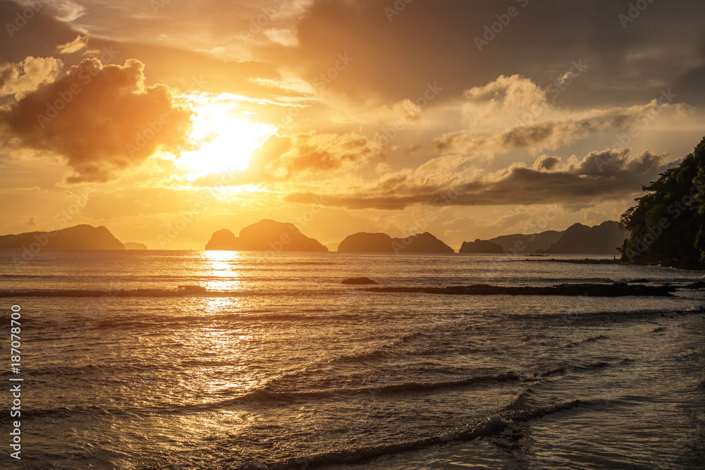 Beautiful sunset in El Nido, Palawan island, Philippines Beautiful sunset in El Nido, Palawan island, Philippines