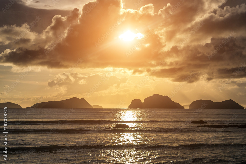 Beautiful sunset in El Nido, Palawan island, Philippines Beautiful sunset in El Nido, Palawan island, Philippines