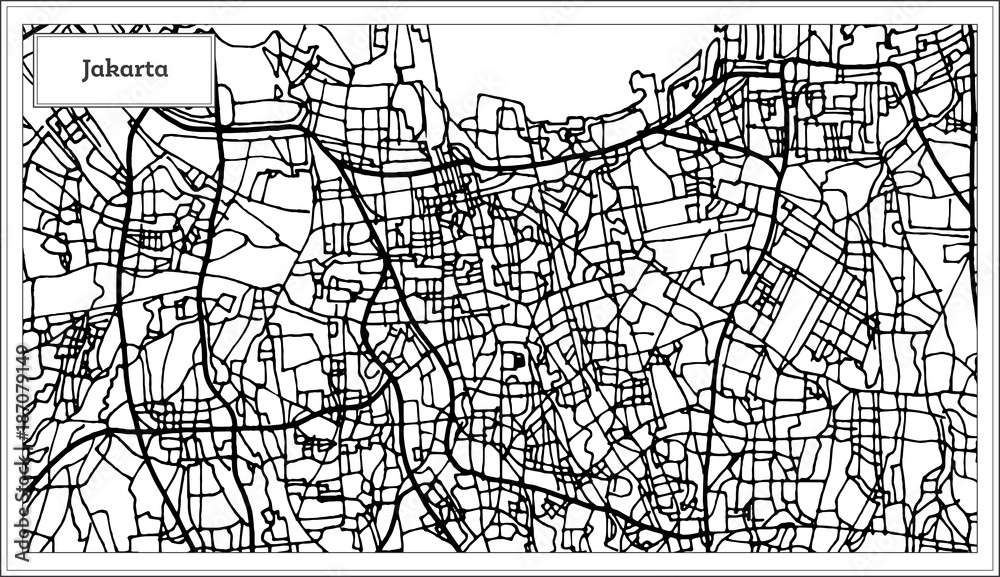 Jakarta Indonesia City Map in Black and White Color.