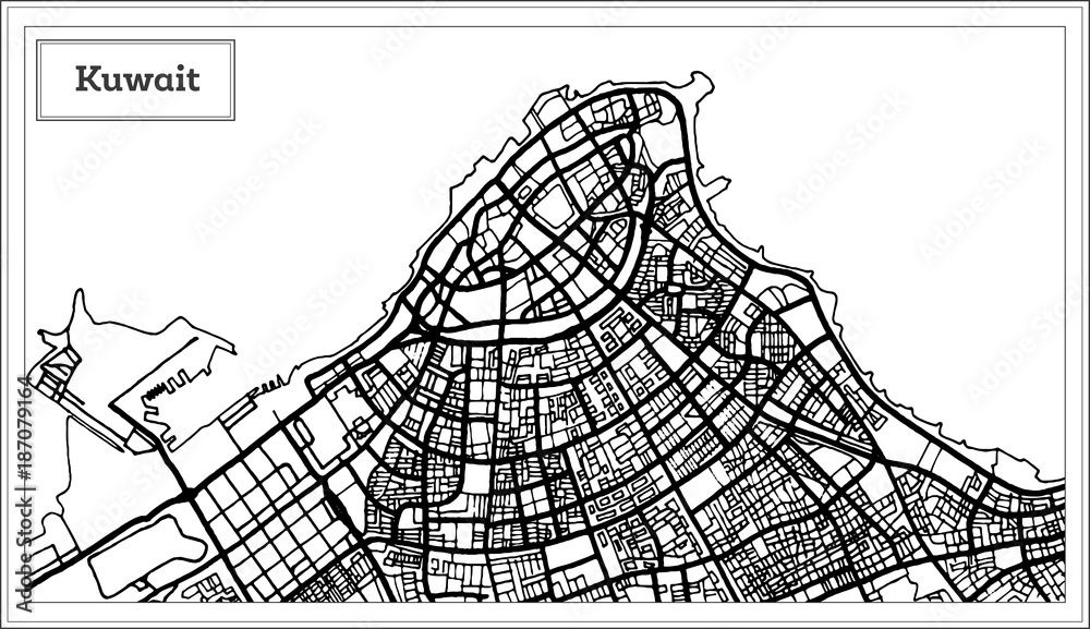 Kuwait Map in Black and White Color.
