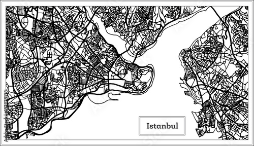 Photography Istanbul Turkey Map in Black and White Color.