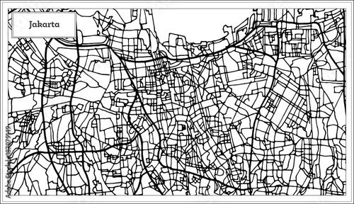 Photo Jakarta Indonesia City Map in Black and White Color.