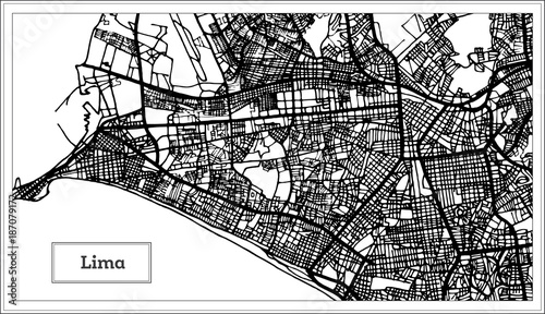 Fotografie Lima Peru City Map in Black and White Color.