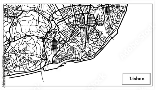 Fotografie Lisbon Portugal Map in Black and White Color.