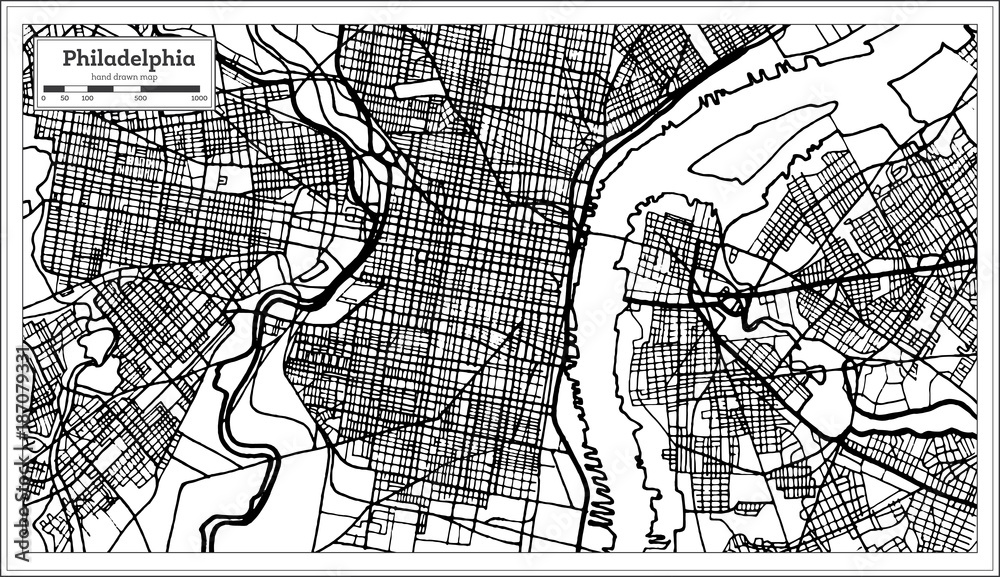Obraz premium Philadelphia Pennsylvania USA Map in Black and White Color.