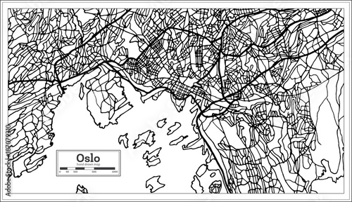 Photo Oslo Norway Map in Black and White Color.