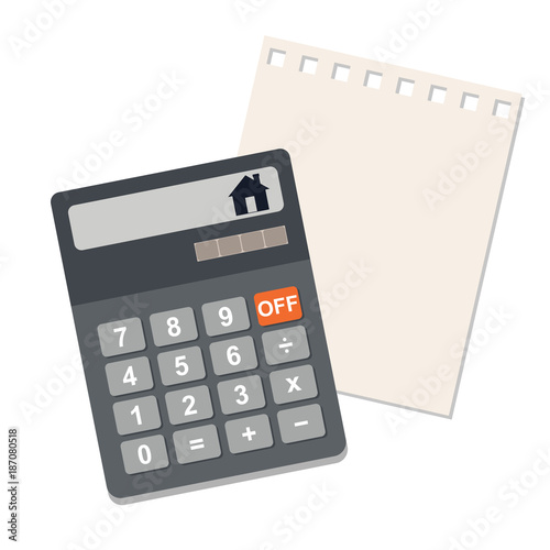 calculation of the cost of country house on calculator. Vector flat illustration.