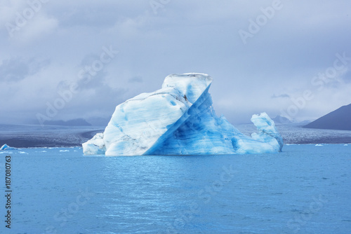  Iceland glacier iceberg in blue sky
