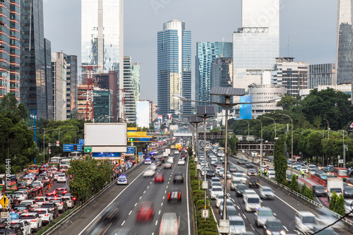 Rush hour in Jakarta business district in Indonesia capital city