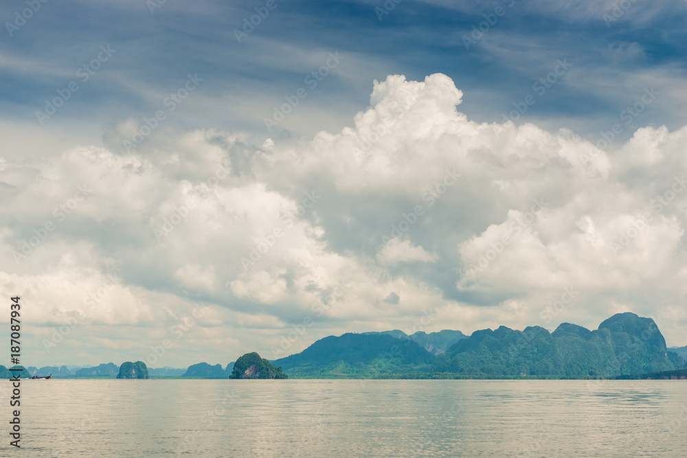view of the mountains and the sea in Krabi province, the scenic scenery of Thailand