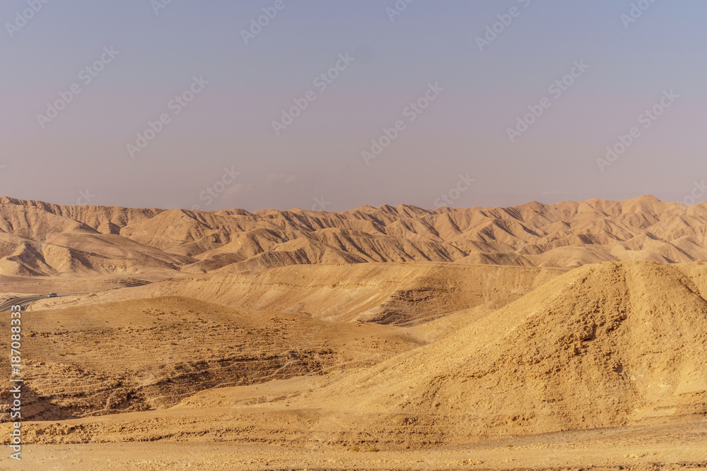 Beautiful nature desert in dry judean picturesque wilderness. Outdoor scenic landscape