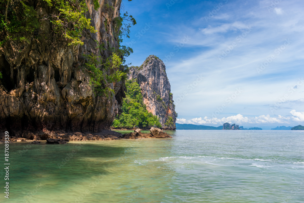 magnificent scenery of the island in Thailand, beautiful high rocks and the sea magnificent scenery of the island in Thailand, beautiful high rocks and the sea