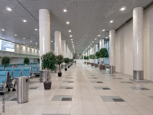 Modern international airport interior at day time