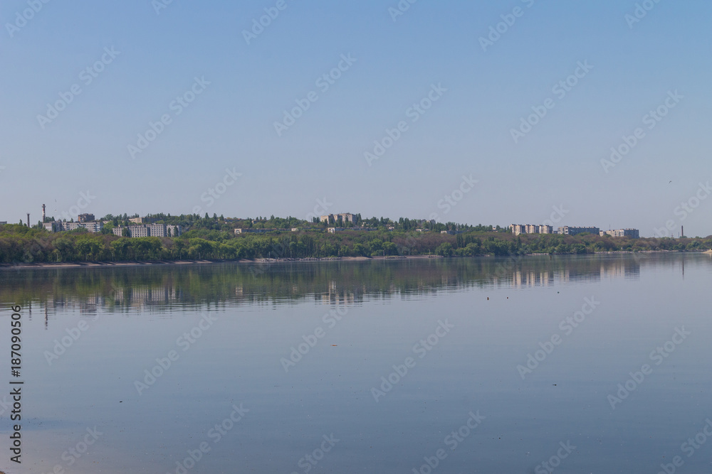 View on the Svetlovodsk city on the shore of Kremenchug reservoir on the river Dnieper
