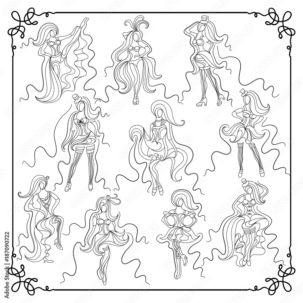 Graphical illustration with the cabaret dancer_set 1 Graphical illustration with the cabaret dancer_set 1