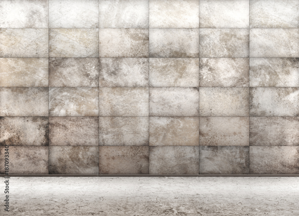 Fototapeta Betonowa kafelkowa ściana, wewnętrzny tła 3d rendering