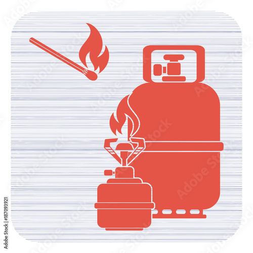 Camping stove with gas bottle icon vector