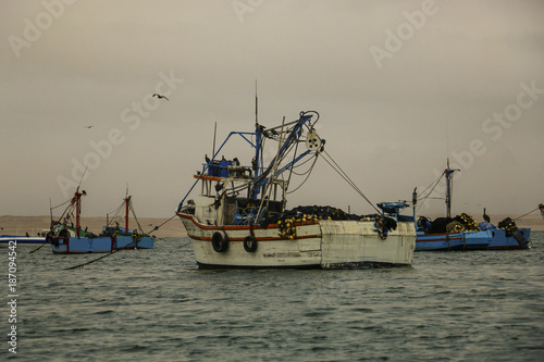 Fisherman boats in town Pisco, Paracas, Peru, South America