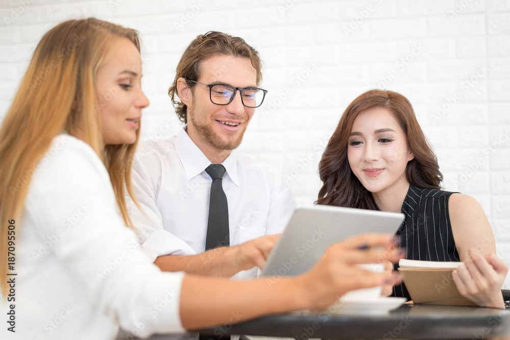 Group of People Meeting and Discuss in Coffee shop, Freelance Work Style Group of People Meeting and Discuss in Coffee shop, Freelance Work Style