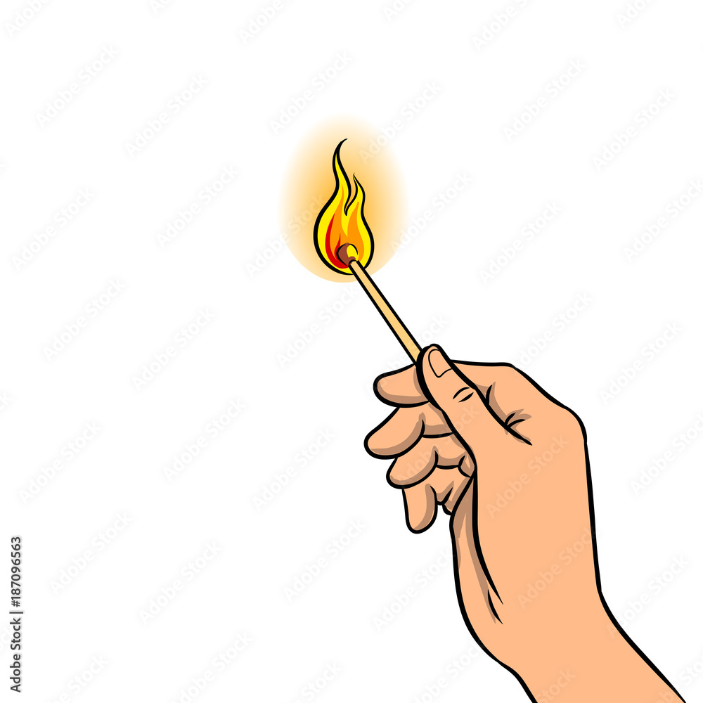 Hand with burned match pop art vector illustration
