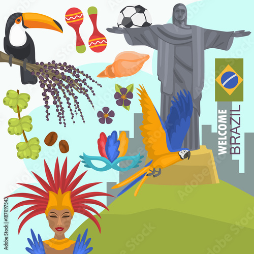 Travel to Brazil color illustration for web and mobile design
