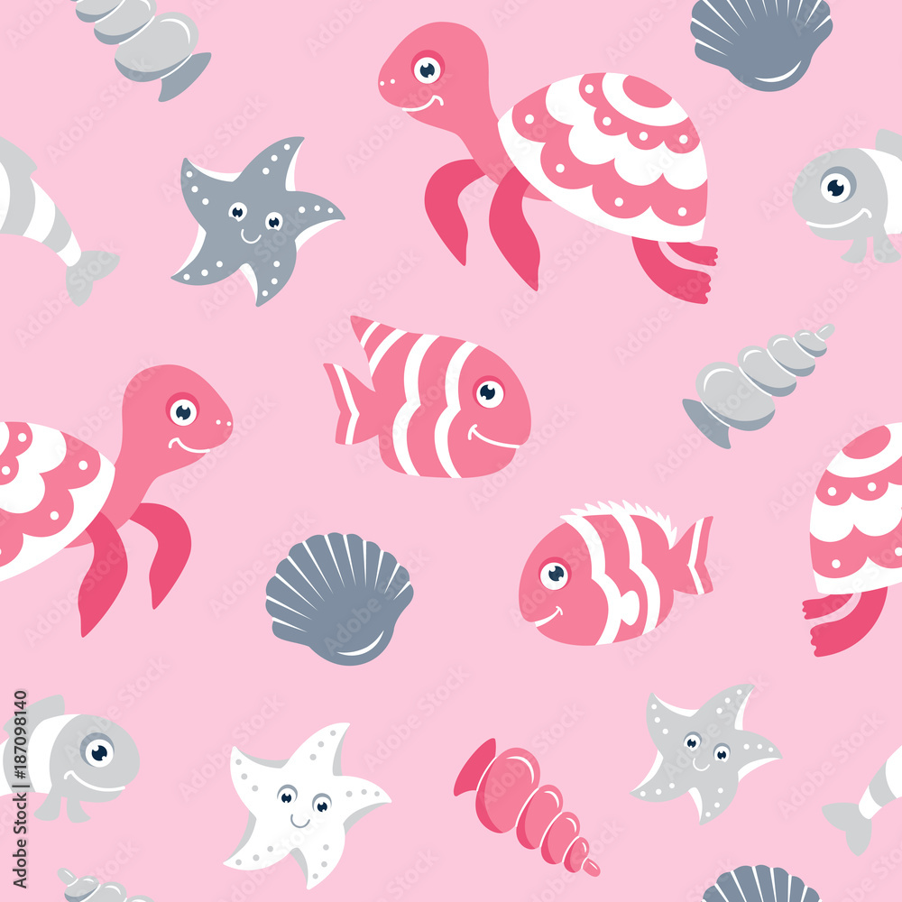 Cute seamless pattern with sea animals for baby shower scrapbooking designs
