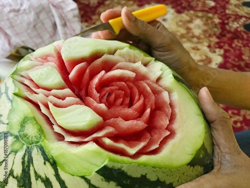 Carving water melon, art of carving fruit